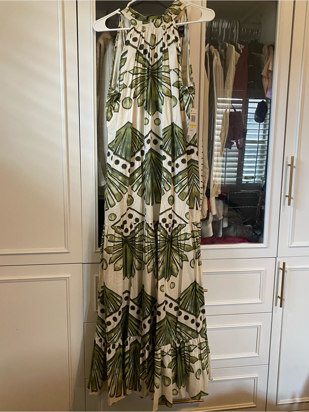MSK Green and Cream Geometric Leaf Print Maxi Dress